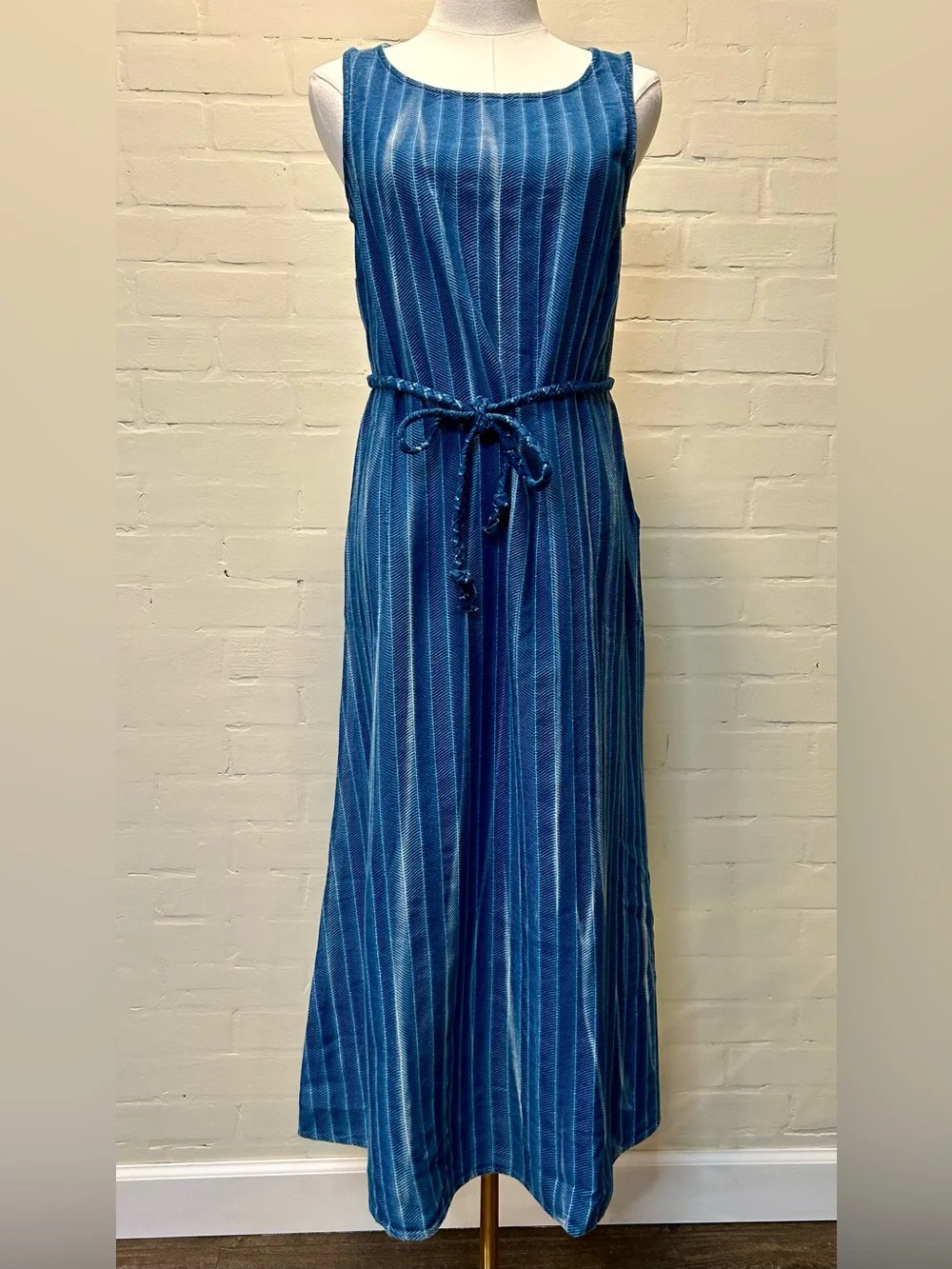 J. Jill Pure Jill Indigo Naples Wash Maxi Dress XSP Petite NWT Blue Belted - Picture 1 of 8